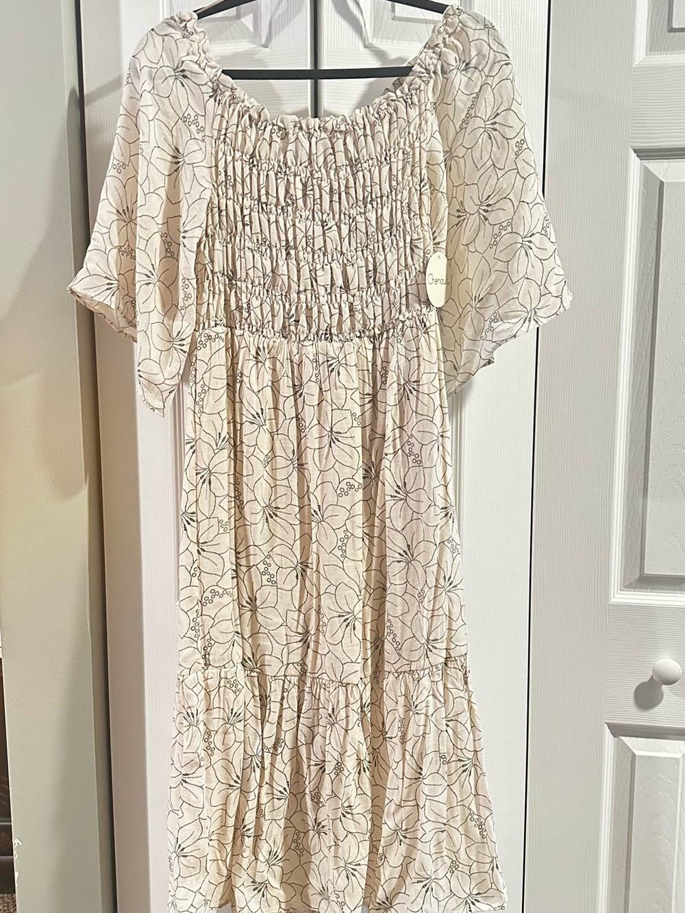 Chenault Cream Dress with Subtle Floral Outline